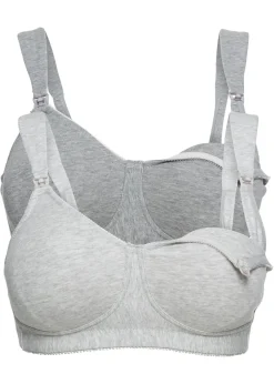 bonprix bonprix Sujetador de lactancia sin aros con algodón orgánico (2 unidades) Gris claro jaspeado + crudo jaspeado Discount
