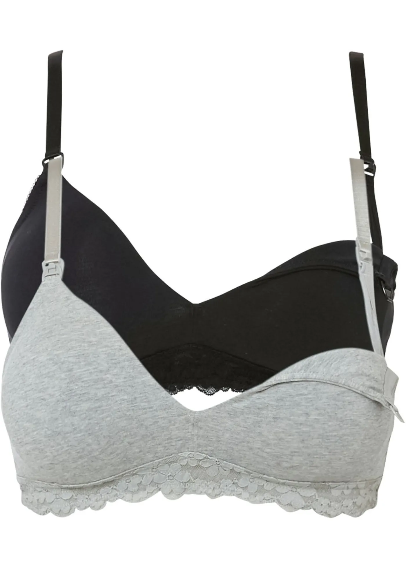 bonprix bonprix Sujetador de lactancia sin aros con algodón orgánico (2 unidades) gris claro jaspeado+negro Sale