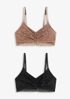 bonprix bonprix Sujetador de lactancia sin aros con encaje y algodón orgánico (2 unidades) Negro + marrón mate Online
