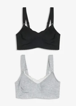 bonprix bonprix Sujetador de lactancia sin aros con algodón orgánico y encaje (2 unidades) gris claro jaspeado-blanco-negro Online