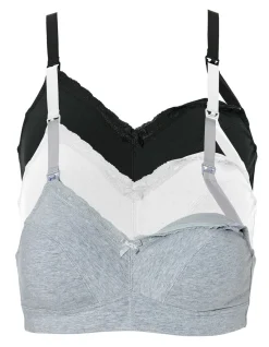 bonprix bonprix Sujetador de lactancia sin aros (3 unidades) con algodón orgánico Negro + blanco + gris jaspeado Outlet