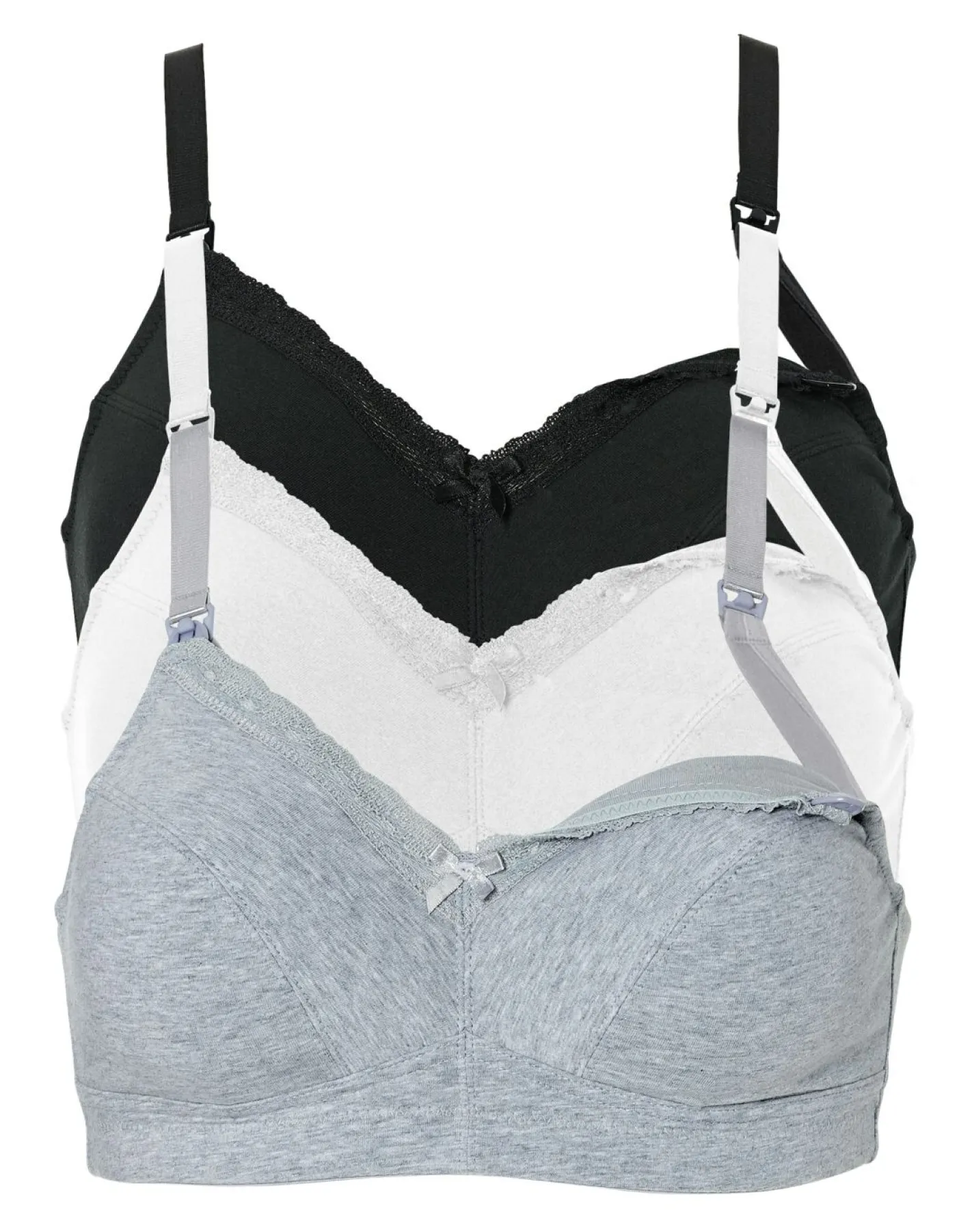 bonprix bonprix Sujetador de lactancia sin aros (3 unidades) con algodón orgánico Negro + blanco + gris jaspeado Outlet