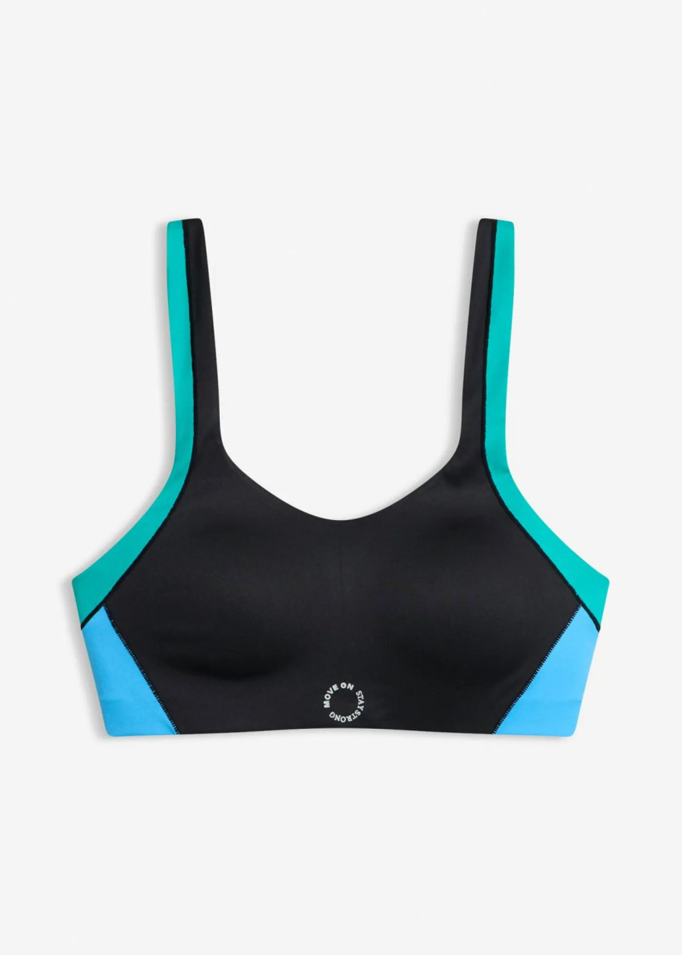 bonprix bonprix Sujetador deportivo acolchado con sujeción media negro-esmeralda-azul brillante Clearance