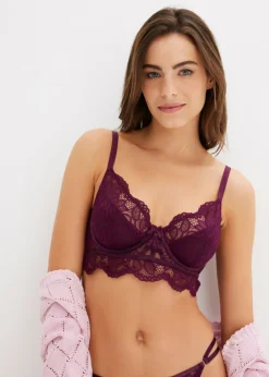 bonprix bonprix Sujetador largo de encaje delicado morado intenso Outlet