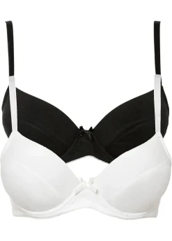 bonprix bonprix Sujetador push-up con aros y algodón orgánico (2 unidades) Negro-blanco New