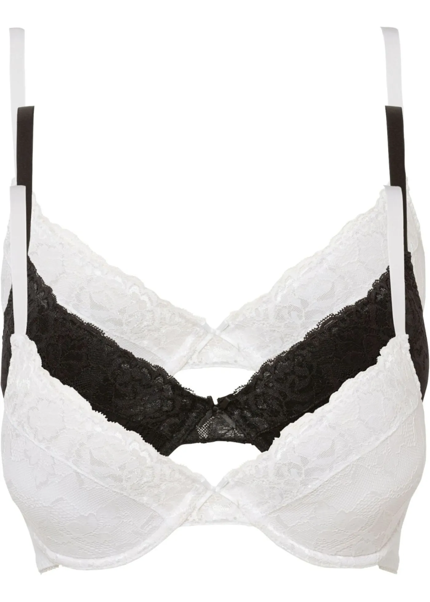 bonprix bonprix Sujetador push-up con encaje fino (3 unidades) Negro-blanco Sale