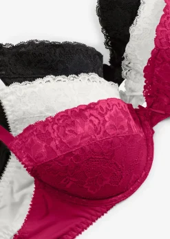 bonprix bonprix Sujetador push-up con encaje fino (3 unidades) fucsia - crema suave - negro Outlet