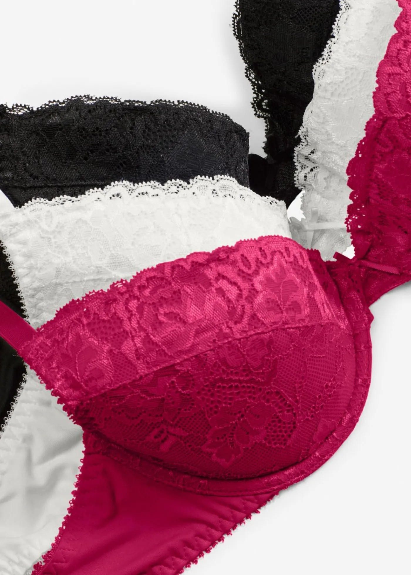 bonprix bonprix Sujetador push-up con encaje fino (3 unidades) fucsia - crema suave - negro Online