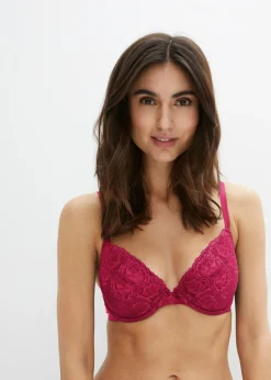 bonprix bonprix Sujetador push-up con encaje fino (3 unidades) fucsia - crema suave - negro Online
