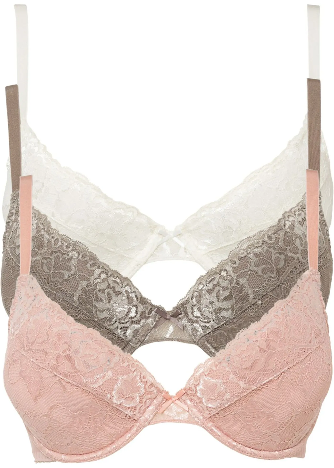 bonprix bonprix Sujetador push-up con encaje fino (3 unidades) crema suave - taupe - rosa viejo Discount