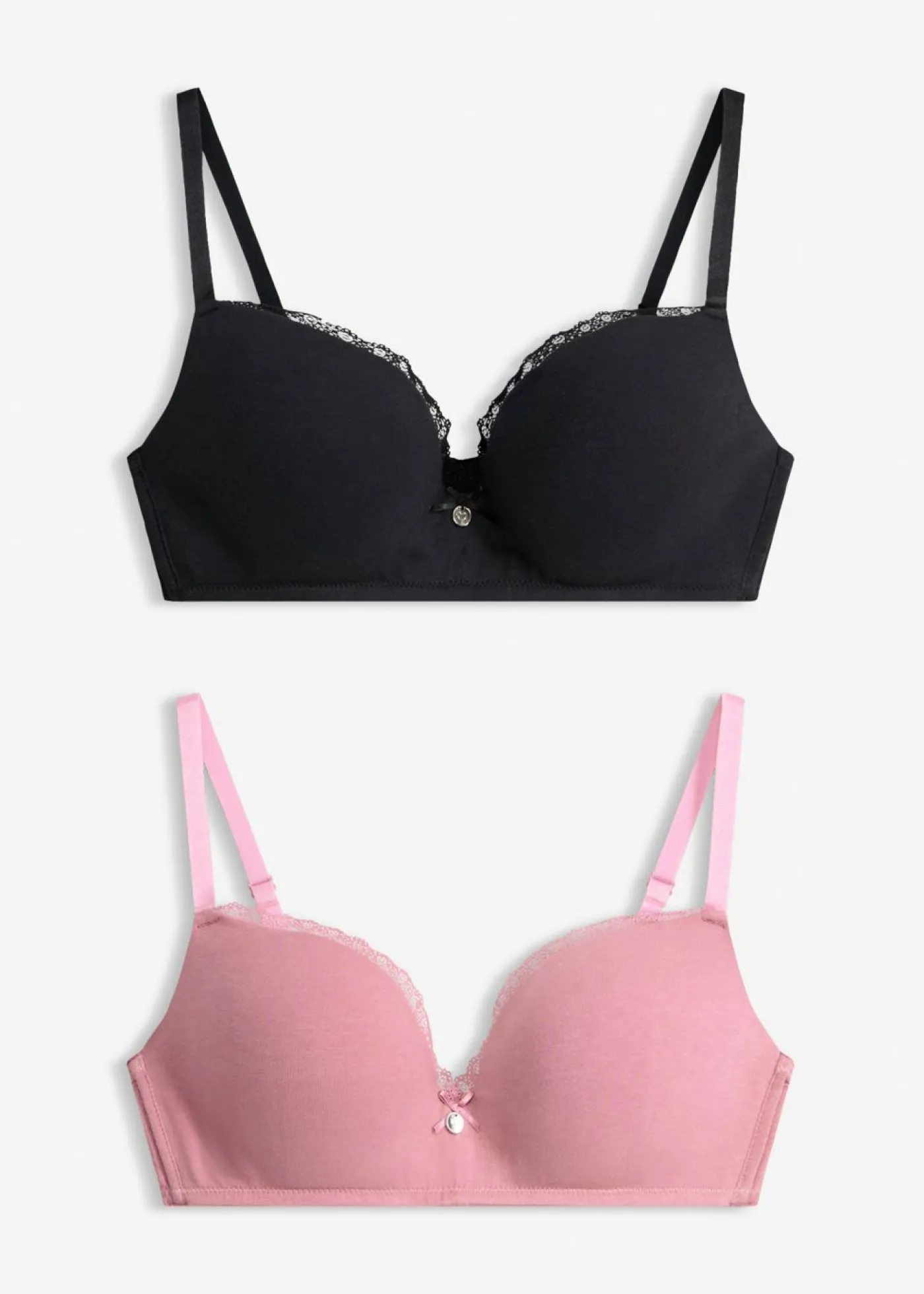 bonprix bonprix Sujetador push-up sin aros y con algodón (2 unidades) Negro-malva Outlet
