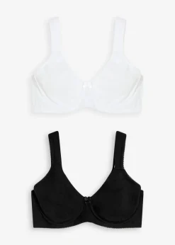 bonprix bonprix Sujetador reductor básico de algodón orgánico con aros (2 unidades) Negro-blanco New