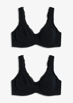 bonprix bonprix Sujetador reductor básico de algodón orgánico con aros (2 unidades) Negro Best