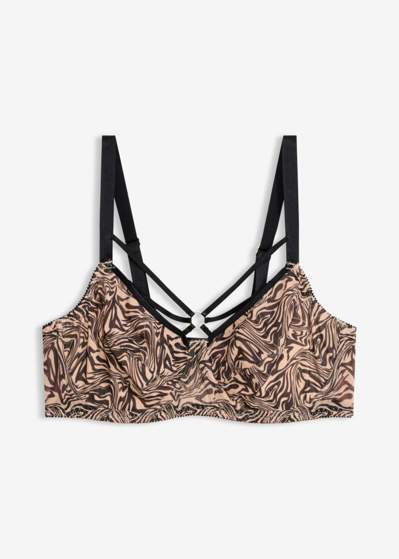 bonprix bonprix Sujetador reductor con detalles decorativos y malla estampada estampado cebra negro Discount