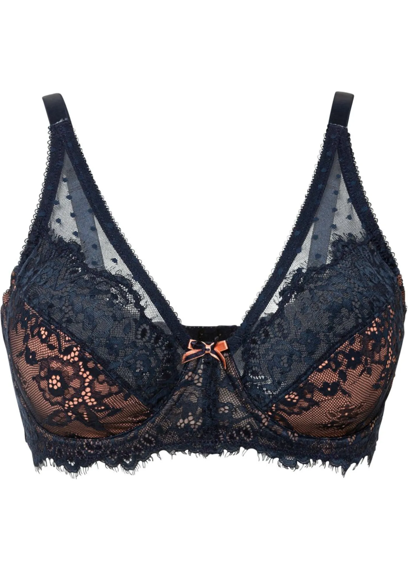 bonprix bonprix Sujetador reductor con encaje de filigrana Azul marino + melocotón Online