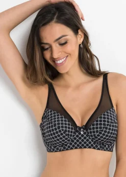 bonprix bonprix Sujetador reductor con malla Negro-blanco estampado New