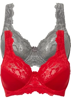 bonprix bonprix Sujetador reductor con tirantes acolchados (2 unidades) Rosa fresa + gris jaspeado Online