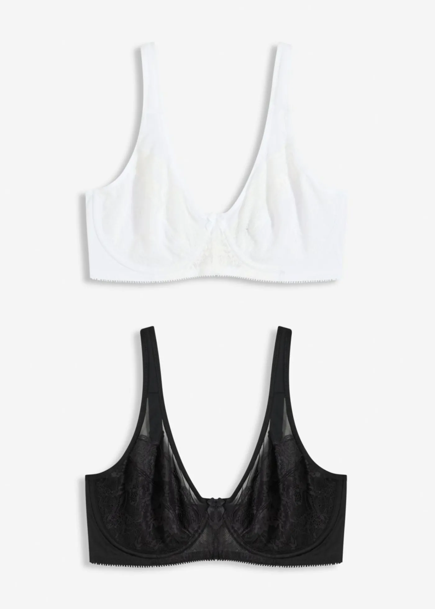 bonprix bonprix Sujetador reductor con tirantes acolchados (2 unidades) Blanco-negro New