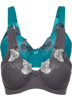 bonprix bonprix Sujetador reductor con tirantes acolchados (2 unidades) Turquesa cobalto + gris de flores Best