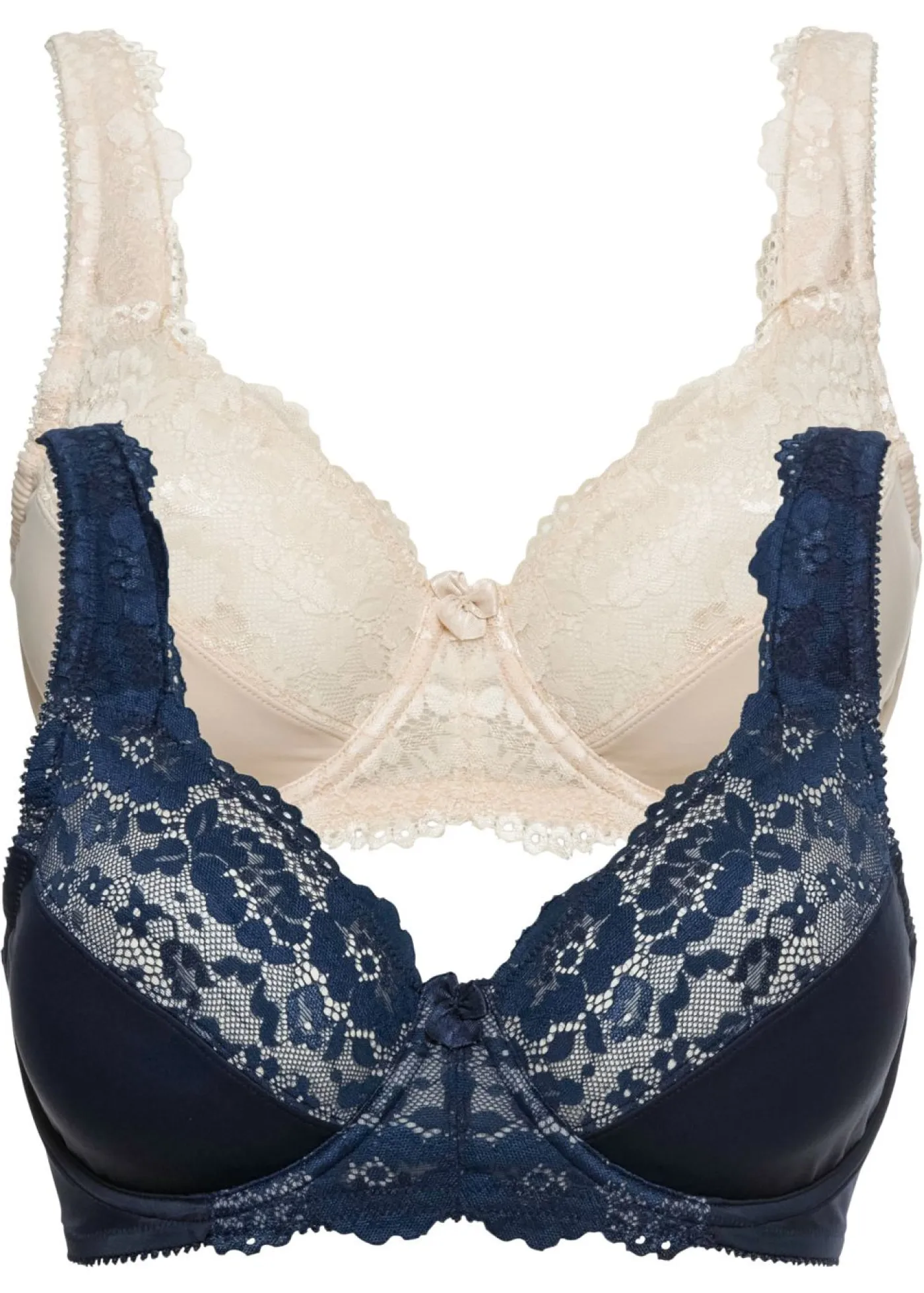 bonprix bonprix Sujetador reductor con tirantes acolchados (2 unidades) Azul marino + beige arena New