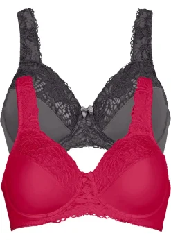 bonprix bonprix Sujetador reductor con tirantes acolchados (2 unidades) Granate-gris oscuro Clearance