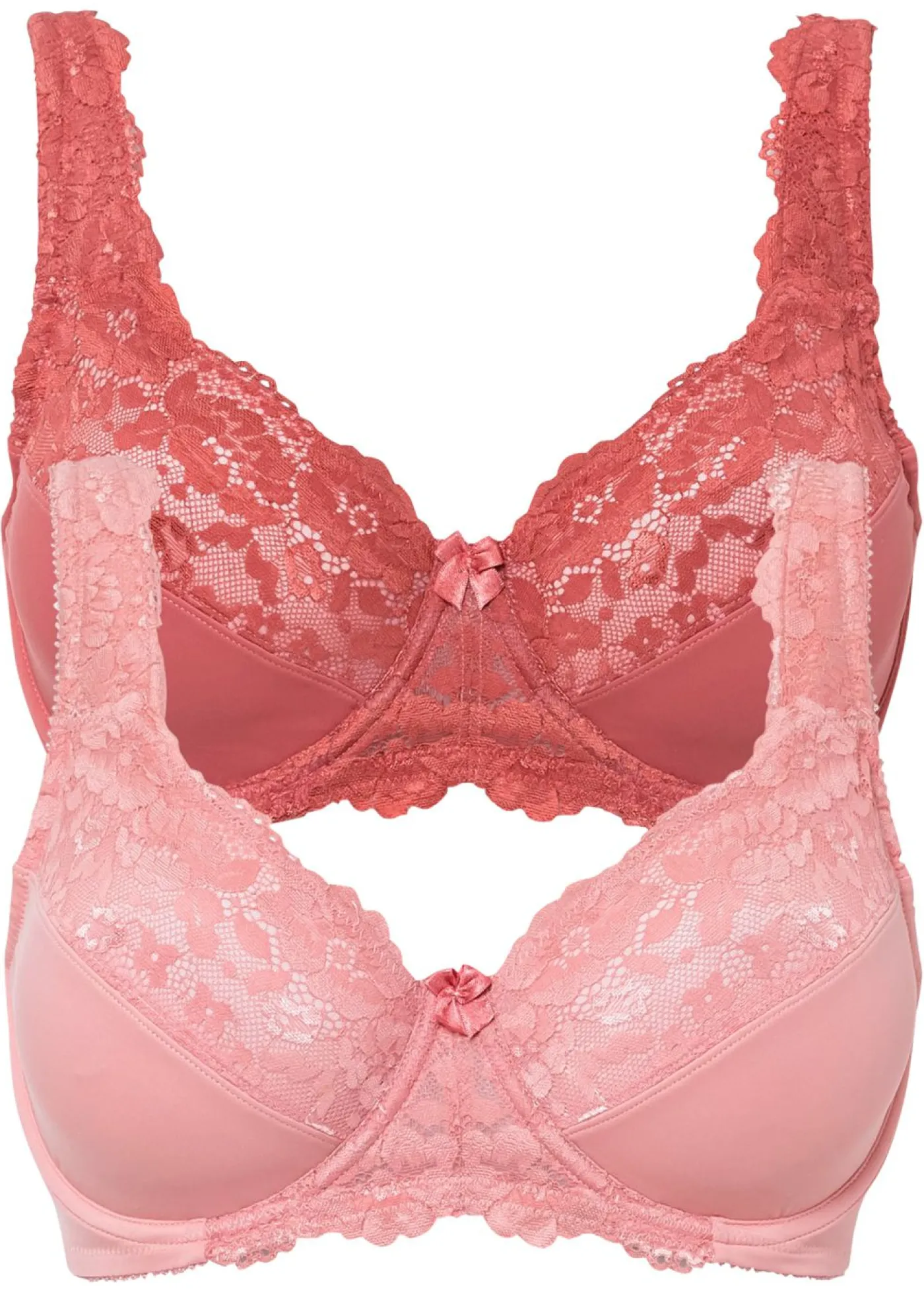 bonprix bonprix Sujetador reductor con tirantes acolchados (2 unidades) Rojo ruibarbo/coral claro Outlet