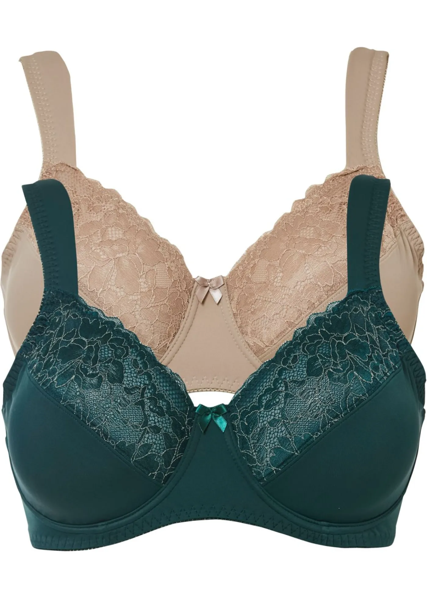 bonprix bonprix Sujetador reductor con tirantes acolchados (2 unidades) Verde intenso+piedra
