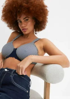 bonprix bonprix Sujetador reductor con tirantes acolchados Azul marino/cava estampado Online