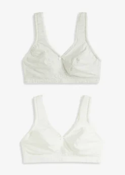 bonprix bonprix Sujetador reductor de algodón orgánico sin aros (2 unidades) natural jaspeado-blanco lana moteado New