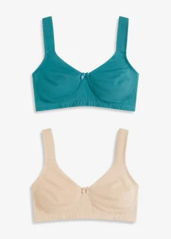 bonprix bonprix Sujetador reductor, sin aros, con algodón orgánico (2 unidades) Azul petróleo mate + beige mate Online