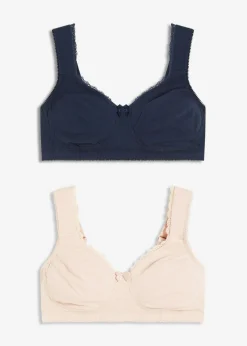 bonprix bonprix Sujetador reductor, sin aros, con algodón orgánico (2 unidades) Azul marino + beige tiza Best