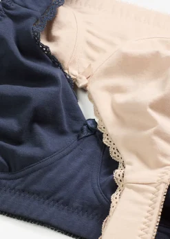 bonprix bonprix Sujetador reductor, sin aros, con algodón orgánico (2 unidades) Azul marino + beige tiza Best