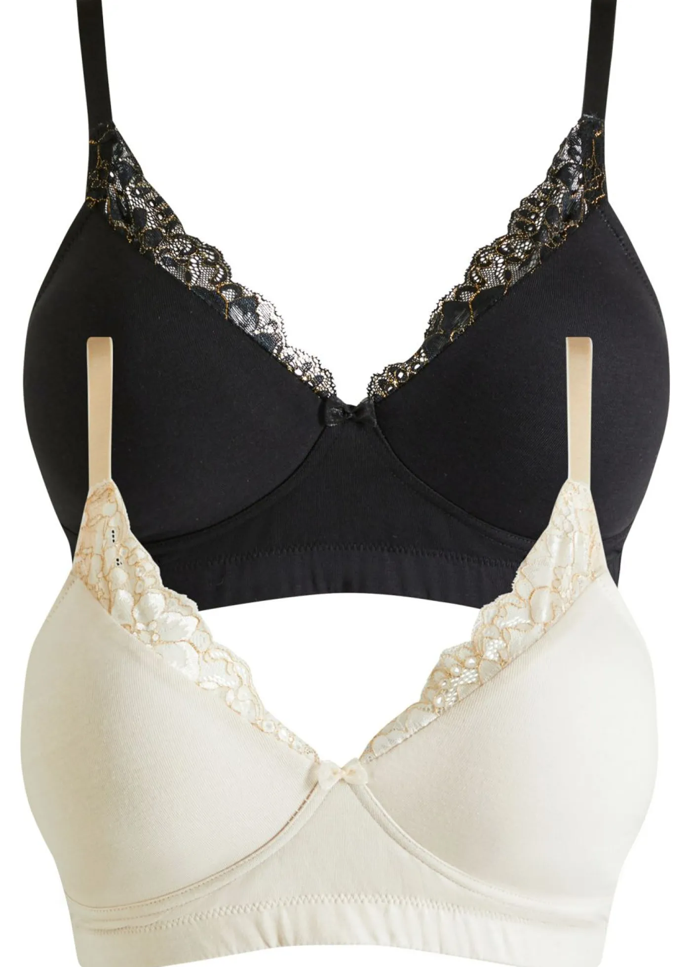 bonprix bonprix Sujetador sin aros con algodón orgánico (2 unidades) Negro-gris guijarro Clearance