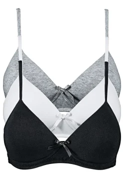 bonprix bonprix Sujetador sin aros con algodón orgánico (3 unidades) Negro + blanco + gris jaspeado Online