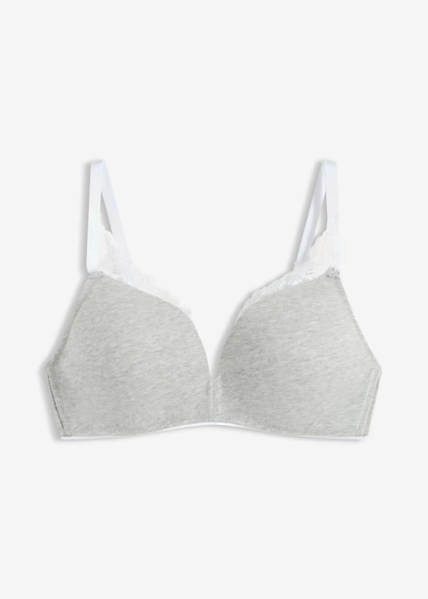 bonprix bonprix Sujetador sin aros con algodón y encaje Gris claro jaspeado-blanco Outlet