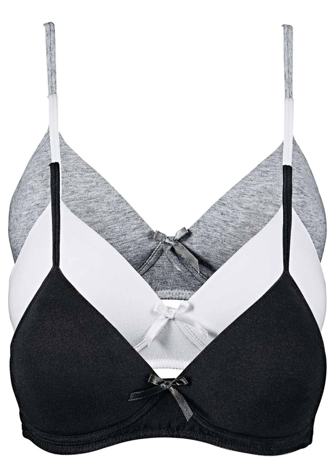bonprix bonprix Sujetador sin aros con algodón orgánico (3 unidades) Negro + blanco + gris jaspeado Sale