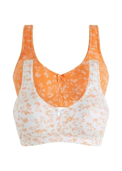 bonprix bonprix Sujetador sin aros con suave algodón orgánico (2 unidades) Nectarina-blanco de flores Clearance