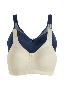 bonprix bonprix Sujetador sin aros con tirantes acolchados (2 unidades) Beige arena + azul marino Hot