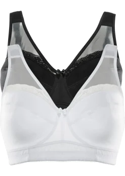 bonprix bonprix Sujetador sin aros con tirantes acolchados (2 unidades) Blanco-negro Clearance