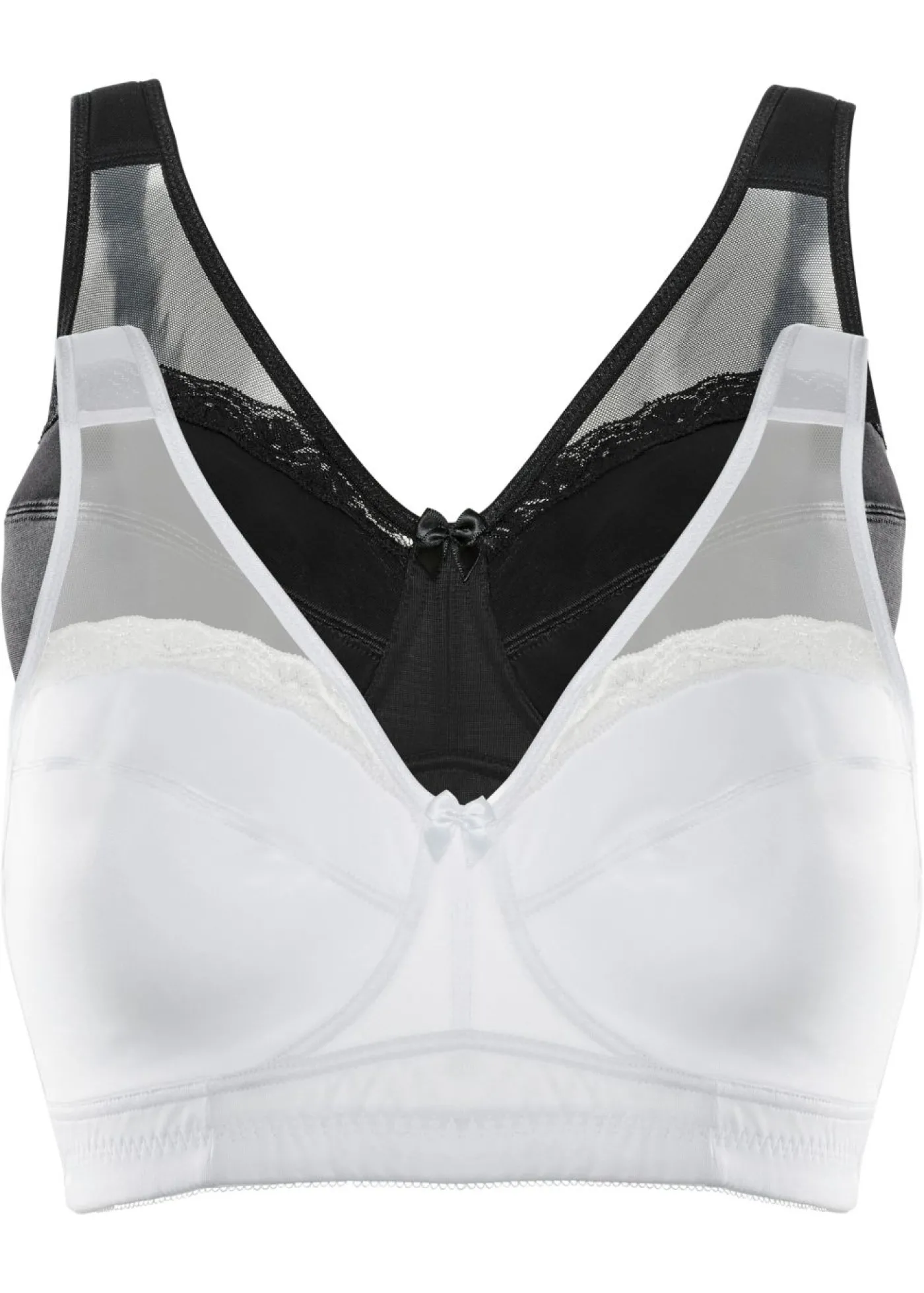 bonprix bonprix Sujetador sin aros con tirantes acolchados (2 unidades) Blanco-negro Clearance