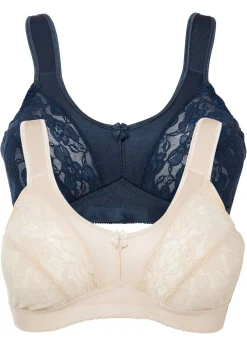 bonprix bonprix Sujetador sin aros con tirantes acolchados (2 unidades) Azul oscuro + beige arena