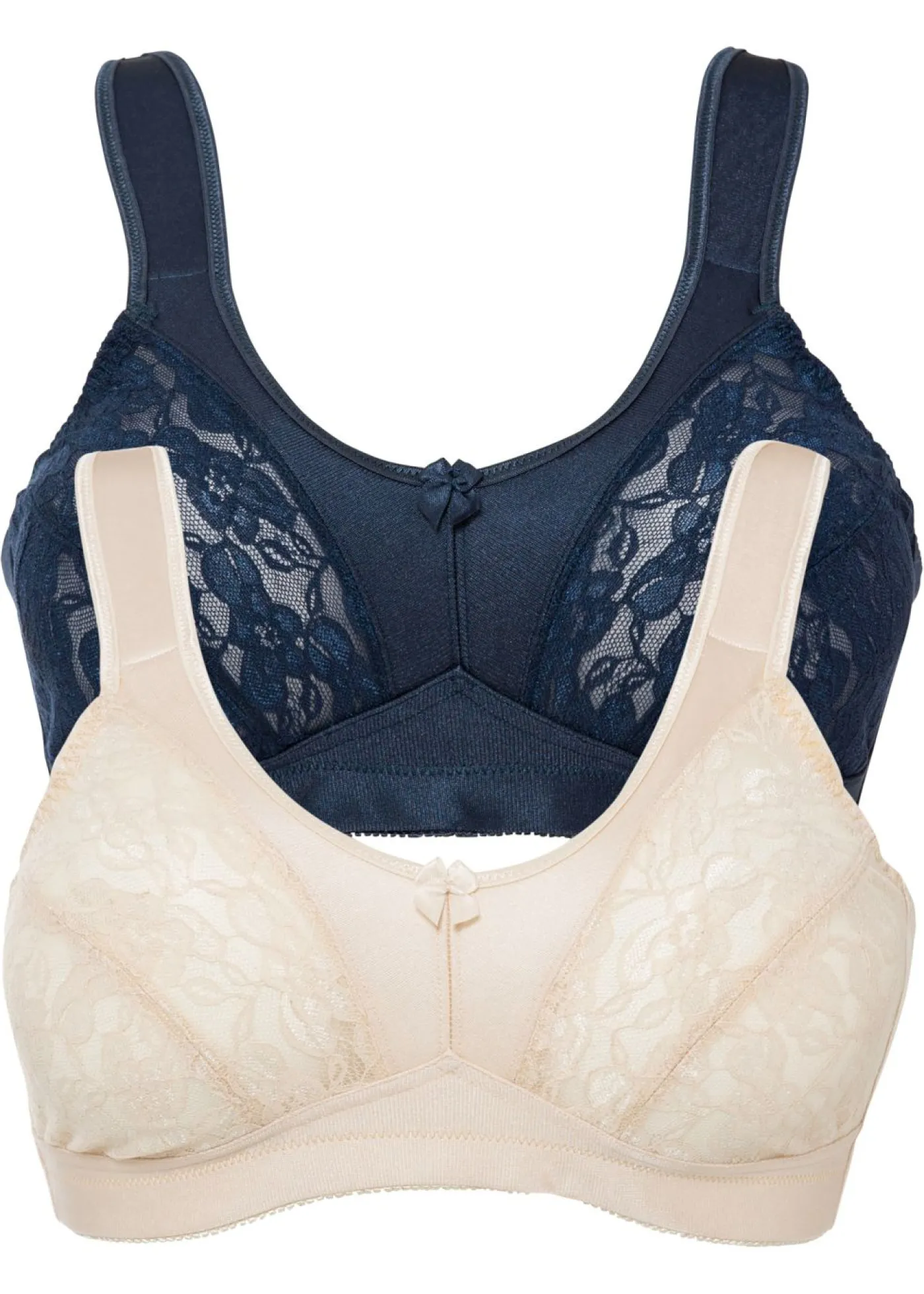 bonprix bonprix Sujetador sin aros con tirantes acolchados (2 unidades) Azul oscuro + beige arena