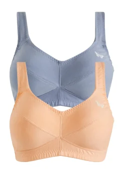 bonprix bonprix Sujetador sin aros de algodón orgánico (2 unidades) Melocotón + azul mate Sale