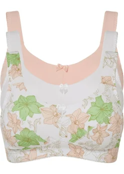 bonprix bonprix Sujetador sin aros de algodón (3 unidades) Blanco de flores + Rosa claro + Blanco Online