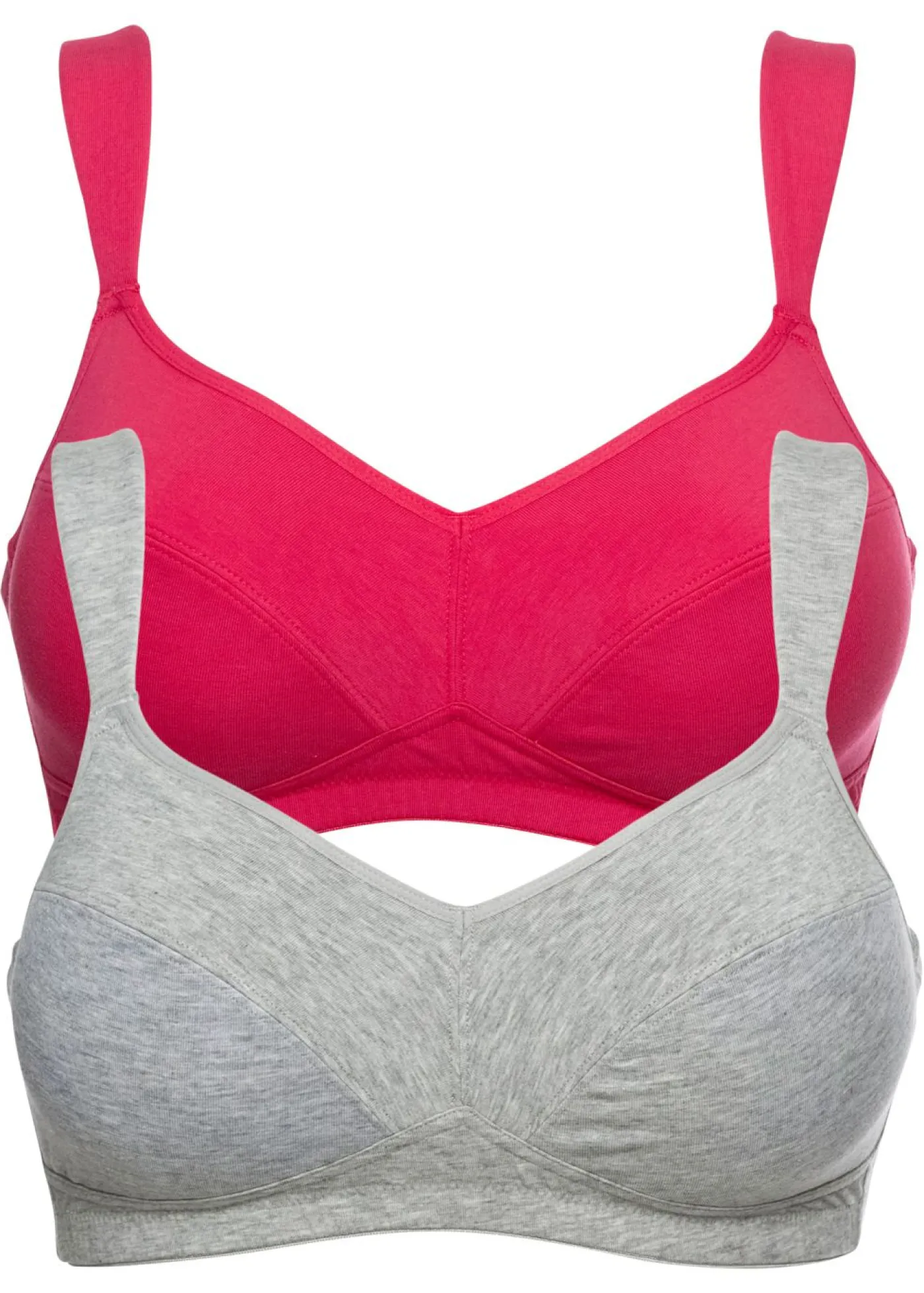 bonprix bonprix Sujetador sin aros de algodón orgánico (2 unidades) Rosa hibisco + gris claro jaspeado New