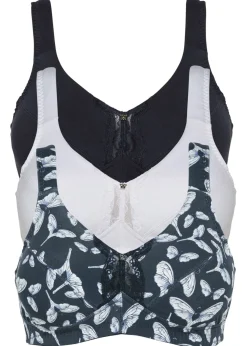 bonprix bonprix Sujetador sin aros de algodón orgánico (3 unidades) Azul oscuro estampado + azul oscuro + blanco Online