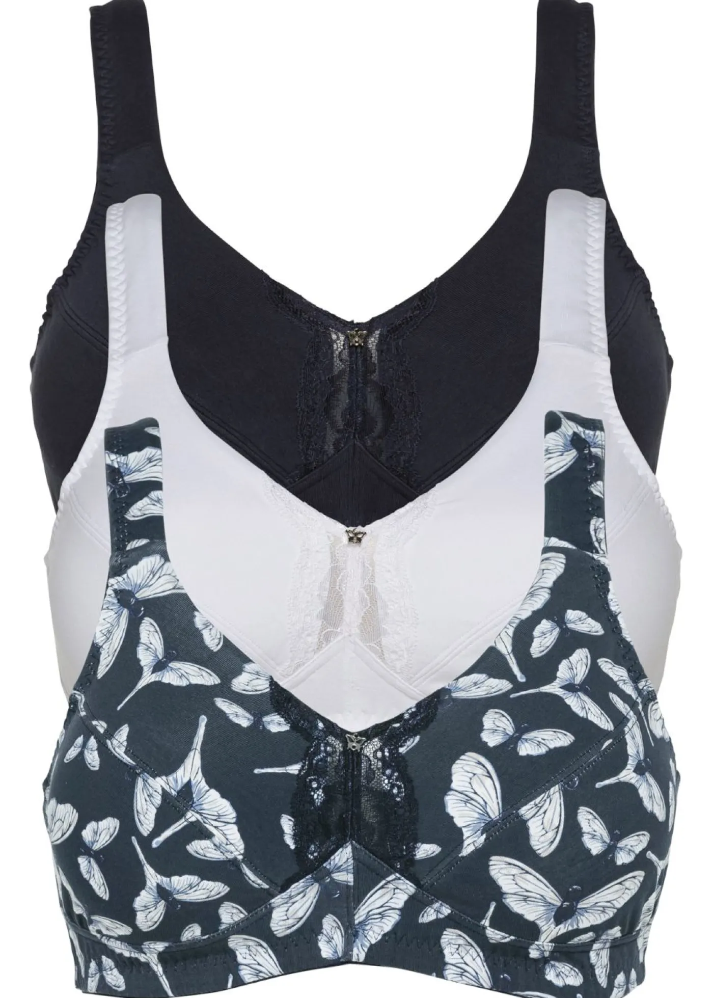 bonprix bonprix Sujetador sin aros de algodón orgánico (3 unidades) Azul oscuro estampado + azul oscuro + blanco Online