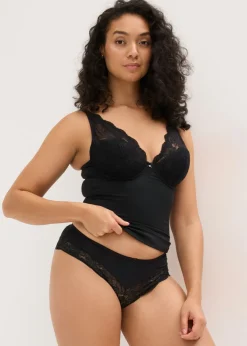 bonprix bonprix Sujetador tipo top con efecto moldeador medio y encaje Negro Online