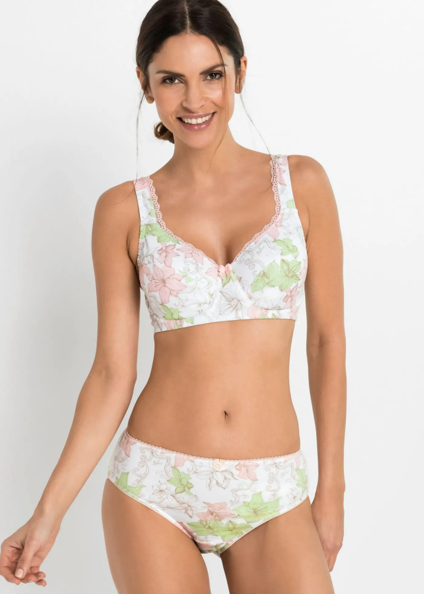 bonprix bonprix Sujetador (3 unidades) de un material suave Blanco de flores + Rosa claro + Blanco Sale