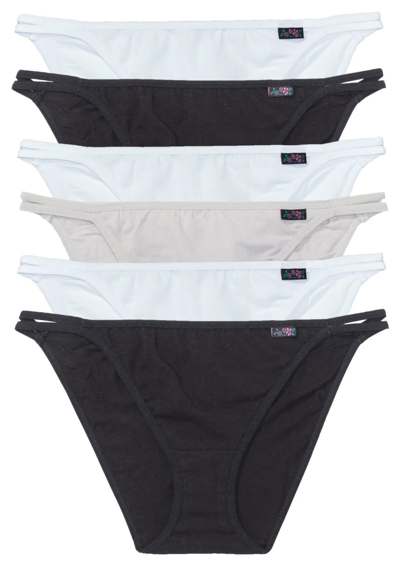 bonprix bonprix Tanga (6 unidades) negro-blanco-gris